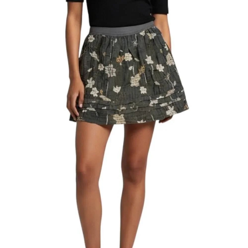 Generra Wool Blend Floral Mini Skirt Dark Brown Lined Size 4